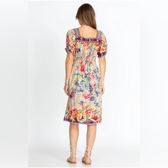 JOHNNY WAS FLORAL TOPIARY RUMI BOHEMIAN SILK DRESS - Picture 4 of 16